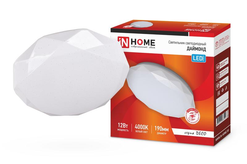 Рекомендуем купить Светильник светодиодный DECO ДАЙМОНД 12Вт 230В 4000К 780лм 190мм IN HOME 4690612033594
