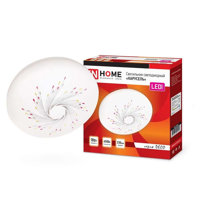Рекомендуем купить Светильник светодиодный DECO 18Вт 230В 6500К 1170лм 230мм КАРУСЕЛЬ IN HOME 4690612022246