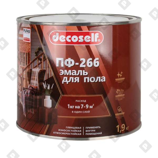 Эмаль для пола Pufas ПФ-266 золотисто-коричневая Decoself,1,9 кг - №1