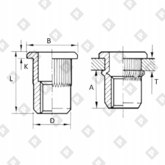 Заклепка М5x12 с внутренней резьбой, насечками и цилиндрическим бортом, оц. сталь - №2