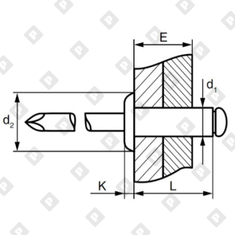 Заклепка вытяжная открытая 4x10 со стандартным бортом, окрашенная RAL 3005 красное вино, алюминий / оц. сталь - №2