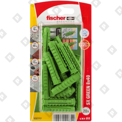Распорный дюбель Fischer SX 8X40 GREEN K NV, упаковка блистер 20 шт - №1