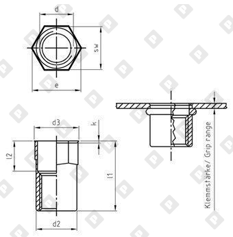 Заклепка ART 1027 M5х14 с внутренней резьбой и уменьшенным потайным бортиком, полушестигранная, нерж. сталь А2 - №3